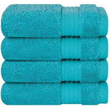 Ensemble de 4 gants de toilette turcs 100 % coton pour la salle de bain, doux et absorbants, pour les mains et le visage, bleu turquoise