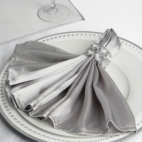 20 Pieces 20" Silver Satin Dinner Napkins Wedding Party