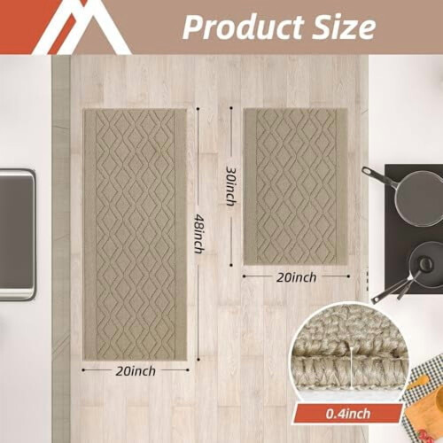 Kitchen Rugs 48x20 & 30x20 in, 2-Piece Polypropylene Set 1