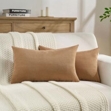 Set van 2 roestbruine chenille sierkussenhoezen 12x20 inch, zachte brede lendenkussenhoezen met chevronstructuur, landelijke woondecoratie voor bank,