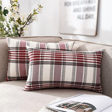 Rode tartan ruit lendenkussenhoes 12x20, set van 2 – Landelijke buffelruit sierkussenhoes voor bank, sofa