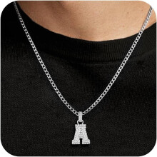 Colar com Pingente da Inicial AZ para Homens, Banhado a Ouro 18K, Corrente Cubana de 4mm e 50cm (20 polegadas), Joia para Presente