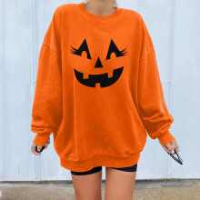 Damen-Sweatshirt mit langen Ärmeln, Kürbisgesicht-Print, lässiges Pullover-Top, Bluse