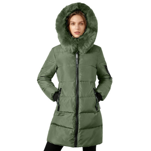 Damen-Steppjacke in Armeegrün, lang, winddicht 2