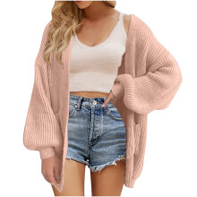 Damen-Cardigans in Unifarben, locker gestrickt, Oversize-Schnitt, Rosa
