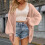 Gilets unis pour femmes 2025, pull en maille ample, pull oversize rose 2