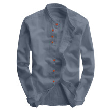 Stil Hemd Für Männer Einfarbig Herren Lässige Atmungsaktive Klassische Tops Stehkragen Slim Fit Leinen Baumwolle Hemd Freizeithemden