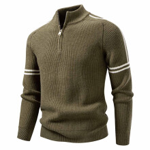 Men's Christmas Zip-Up Sweater Coat, Semi-High Neck, Warm Soft Knit Pullover – Fall/Winter Casual Outerwear