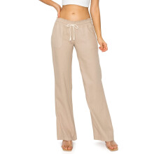 Pantalones casuales de lino para mujer Cali1850, 32" de entrepierna, estilo playero con cordón ajustable, cintura fruncida y bolsillos.