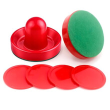 Air Hockey Set: 2 Pushers + 4 Pucks for Game Tables | Replacement Paddles & Accessories | Compatible with Standard Air Hockey Tables