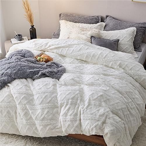 Σετ παπλωματοθήκης Fluffy Sherpa King, με φερμουάρ και τεχνητή γούνα