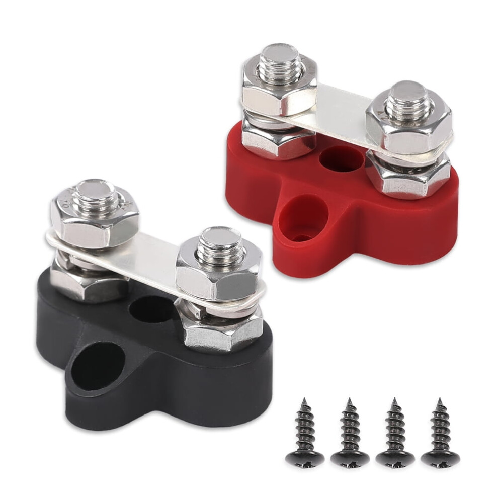 Junction Block Power Post Insulated Terminal Stud Battery 5/16" Ring Red Black 2Pc 9482726750710