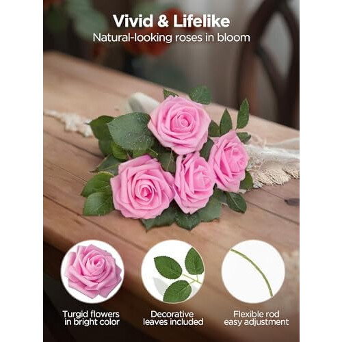 100 Pink Foam Artificial Roses with Stems 1