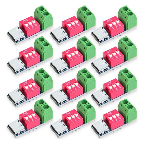 USB-C PD Trigger Board Module PD/QC Decoy Fast Charging USB Type-C to 12V High Speed Charger Power Output Boost 12pcs