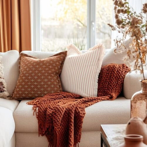 Roestbruine polyester kussenhoezen 22x22 inch, set van 2 1