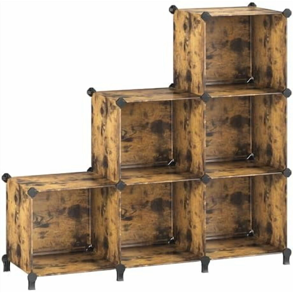 6-Cube Modular Storage Organizer, Stackable Plastic Shelves (14.6"X13"X13"), With Feet & Mallet, Rustic Brown, Ulpc206a01 9482726752776
