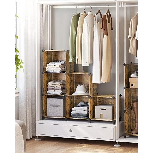 6-Cube Modular Storage Organizer, Stackable Plastic Shelves (14.6"x13"x13"), with Feet & Mallet, Rustic Brown, ULPC206A01 1