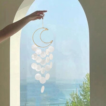 Carillon éolien en coquillage de lune – Décoration naturelle artisanale, 55 cm