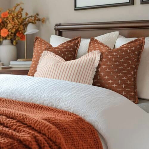 Roestbruine polyester kussenhoezen 22x22 inch, set van 2 2