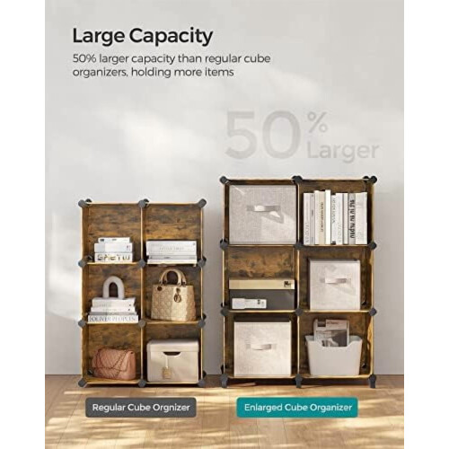 6-Cube Modular Storage Organizer, Stackable Plastic Shelves (14.6"x13"x13"), with Feet & Mallet, Rustic Brown, ULPC206A01 2