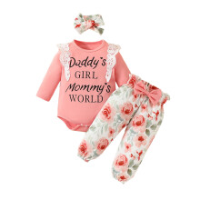 Ținută pentru bebeluși, Daddys GIRL Mommys WORLD, ținută cu imprimeu, salopetă, pantaloni, seturi pentru fete, seturi cu bandă pentru cap,