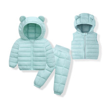 Thermische winteroutfit voor peuters: gewatteerde jas met capuchon + gewatteerde broek + donsvest, 3-delige set, groen