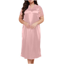 Női plus size nejlon spandex pizsama – menő selyem, rövid ujjú, csipkeszegélyű, lélegző pizsama (XL-5XL)