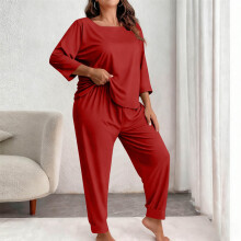 Pyjamaset voor dames in grote maten, zomerpyjamaset met ronde hals, top met korte mouwen en broek.