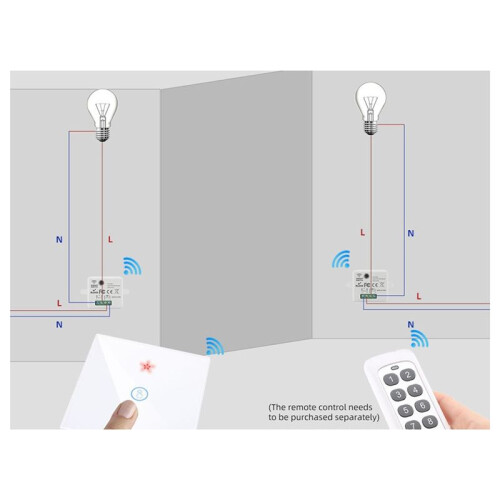 Home Touch  Light Electrical 433Mhz Remote Control Wall Panel Button Receiver Led Lamp 1 Gang 2