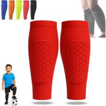 Shin Defender, Shin Guards Kids with Honeycomb Pads, 2 Pack Shindefender Shins Guards Soccer for Ski Youth Adult(Red,L(Age 14-18))