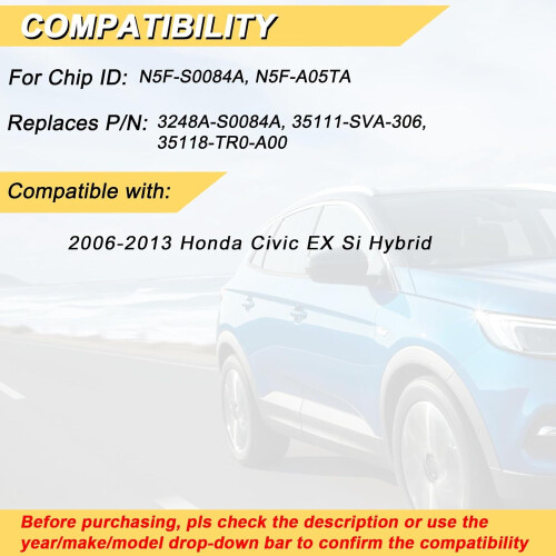 Télécommande de remplacement pour Honda Civic EX Si Hybrid (2006-2013) 1