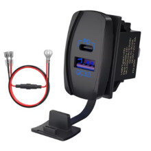 USB Rocker 12V Waterproof USB C & QC 3.0 Dual Outlet PD Charger Socket for Car UTV RZR RV Truck Marine