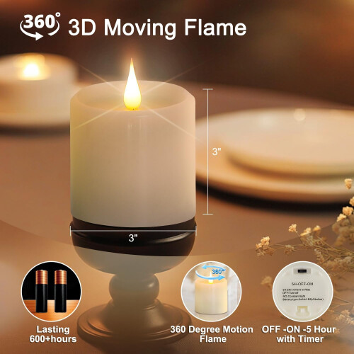 LED bezplamenné svíčky 3"x3" pravý vosk Pillar2Pack 1