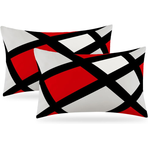Set di federe geometriche rosse e nere, 12x20 pollici (2 pezzi)
