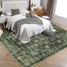 5'x7' Washable Bedroom Area Rug Vintage Indoor Floor Cover Distressed Non-Slip Low Pile Thin Stain Resistant Carpet for Living Room Green