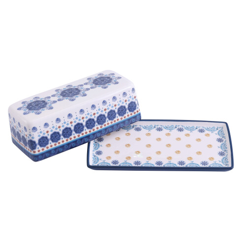 Κεραμικό πιάτο βουτύρου Bico Blue Talavera με καπάκι 2