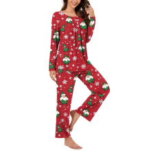 Dampyjamasset med mjuk och festlig passform, 2 delar, jultema, v-ringad, långärmad, byxor, bekväma loungekläder, hemmakläder, S-3XL