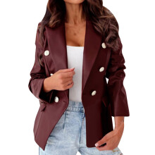 Modieuze damesjas van imitatieleer, zakelijke outfit, effen kleur, lange mouwen, vest, top, jas, bovenkleding, blazer, rood
