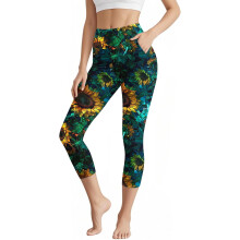 Dámske capri nohavice s vysokým pásom a vreckami na jogu - mäkké elastické ležérne slim fit na beh, jogu a fitness