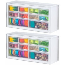10-Drawer Small Parts Organizer, 2-Pack for Screws, Nuts, Bolts, Art Supplies & Drink Packets – White, compatible with standard craft storage