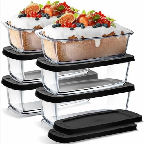 6-teiliges Glas-Kastenform-Set mit Deckeln, 1,9 l