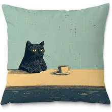 Fodera per cuscino in flanella con gatto nero, 45x45 cm (18x18 pollici)