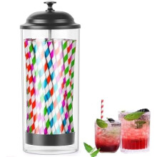 Stainless Steel Lid Straw Dispenser, Plastic Holder for Kitchen/Bar/Store, Holds Straws up to 8.5"
