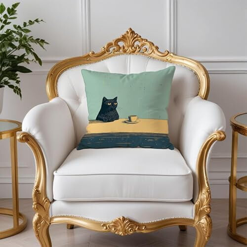 Capa de almofada de flanela com estampa de gato preto, 45x45 cm (18x18 polegadas) 1