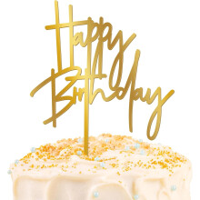 1PC Gold Acrylic Happy Birthday Cake Topper (5.3x7.2"), Glitter Mirror Decor for Birthday, Anniversary, Bridal Shower – Compatible with Standard