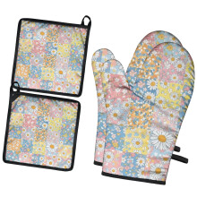 Ovenwantenset met bloemenprint, 7,7 x 12 inch, 2 stuks