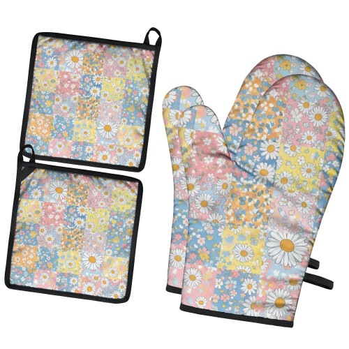 Blommiga ugnsvantar, set med 2 st, 18 x 30 cm