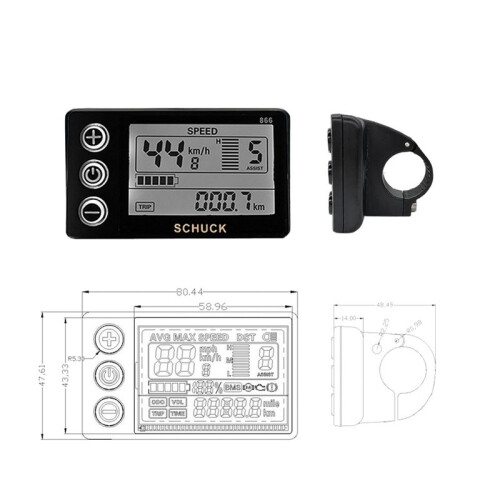 Ebike S866 LCD Display Meter Electric Bicycle 24V 36V 48V Control Panel with Waterproof Plug for BBS01 BBS02 BBSHD