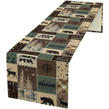 Linen Table Runner 13 x 90 in Rustic Deer Print