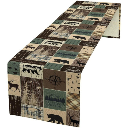 Linen Table Runner 13 x 90 in Rustic Deer Print